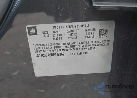 2013 Chevrolet Malibu 1Lt из США, поврежденный, VIN 1G11C5SA6DF148762